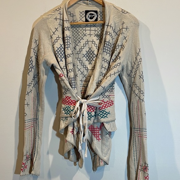 Johnny Was Sweaters - Johnny Was Biya cream short tie front waterfall cardigan